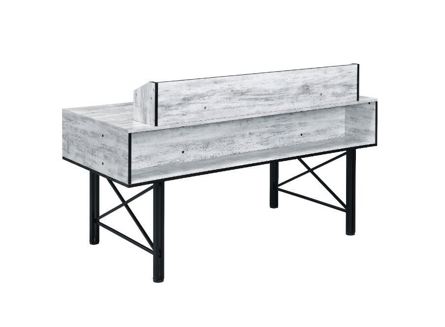 Safea Computer Desk; Antique White & Black Finish YF