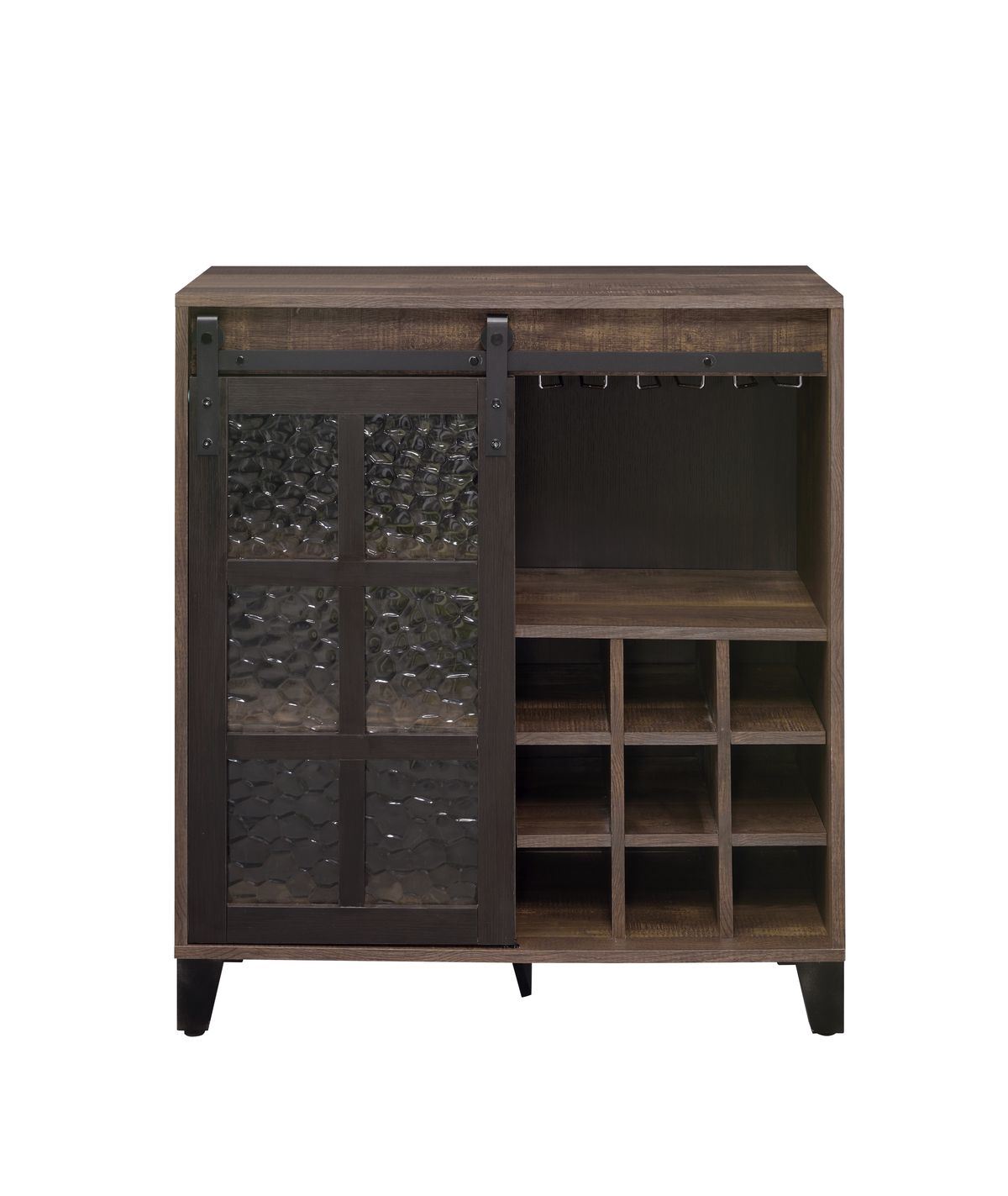 Treju Wine Cabinet; Obscure Glass; Rustic Oak & Black Finish YF