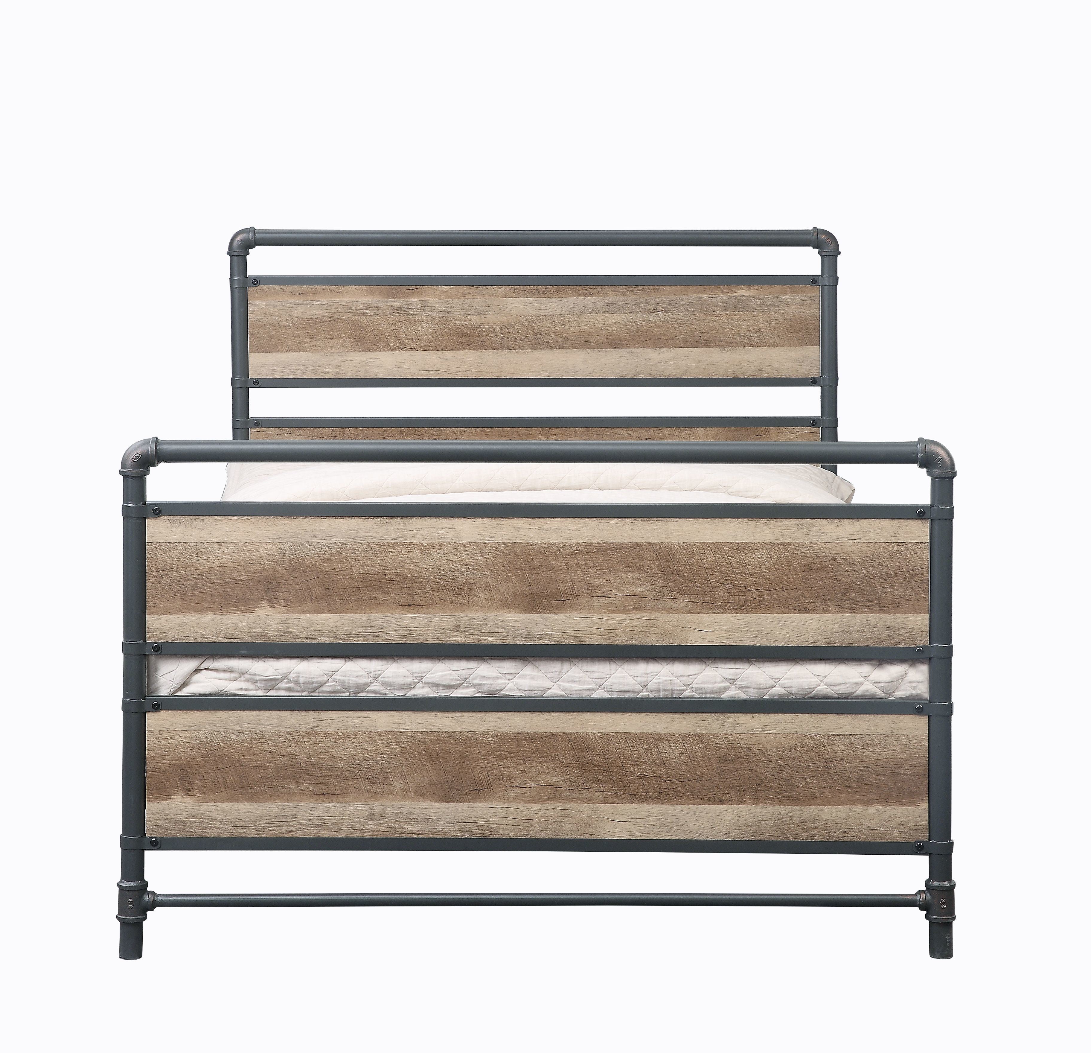 Brantley Full Bed; Antique Oak & Sandy Gray Finish