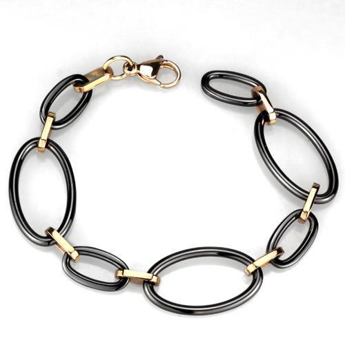 3W1005 - IP Rose Gold(Ion Plating) Stainless Steel Bracelet with Ceramic in Jet