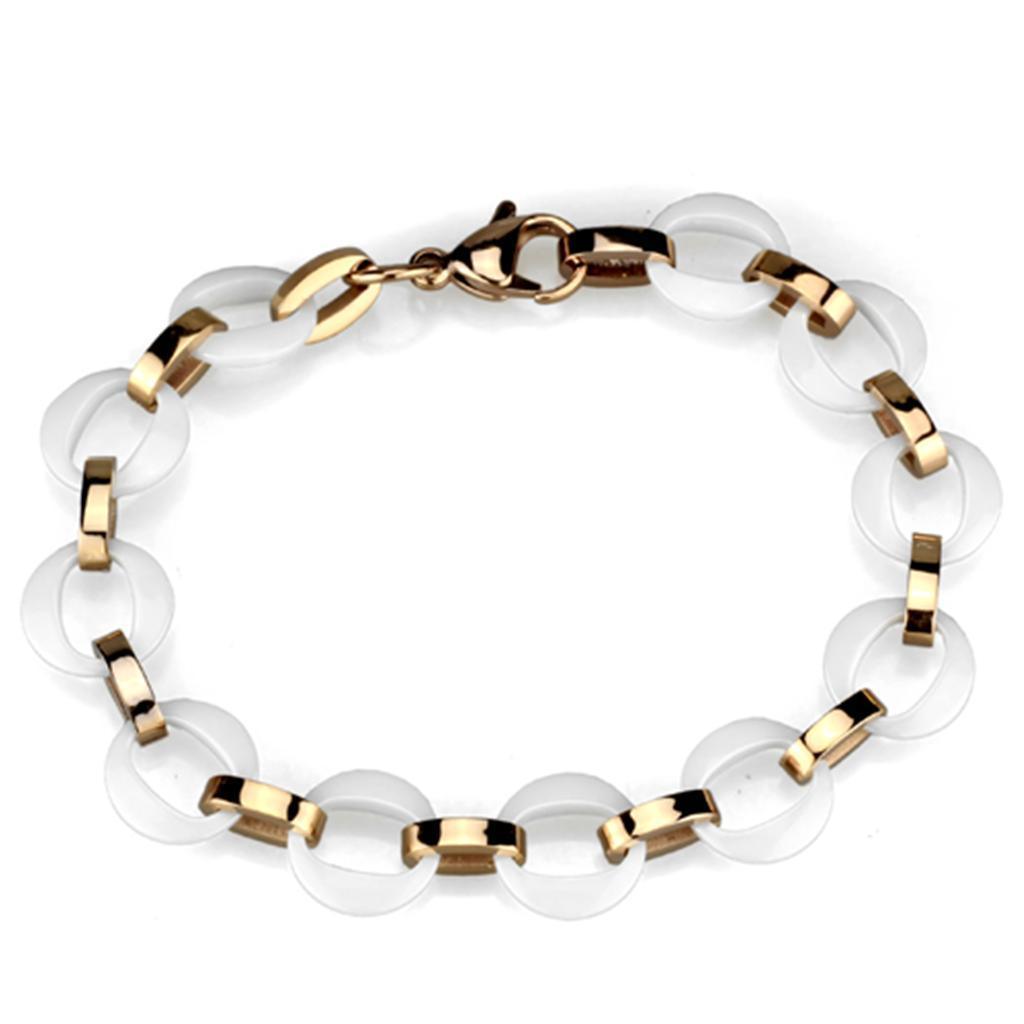 3W1015 - IP Rose Gold(Ion Plating) Stainless Steel Bracelet with Ceramic in White