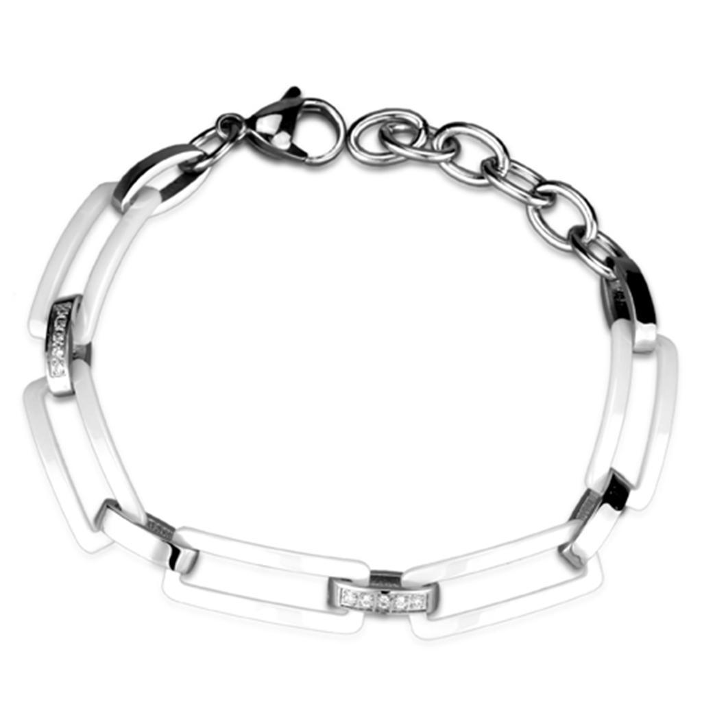 3W1016 - High polished (no plating) Stainless Steel Bracelet with Ceramic in White