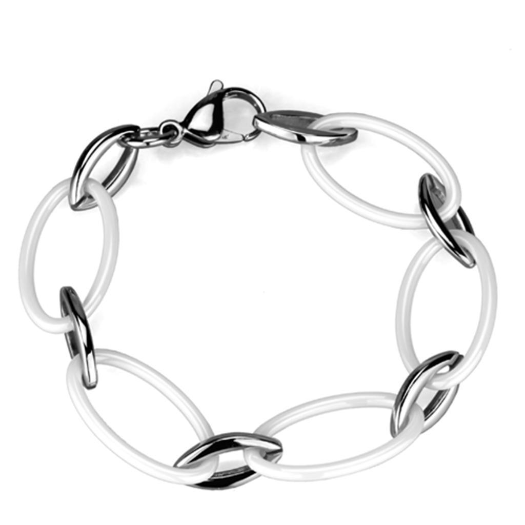 3W1014 - High polished (no plating) Stainless Steel Bracelet with Ceramic in White