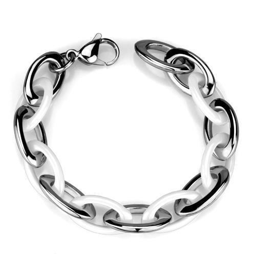 3W1008 - High polished (no plating) Stainless Steel Bracelet with Ceramic in White