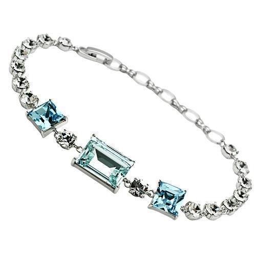 3W176 - Rhodium Brass Bracelet with Top Grade Crystal in Sea Blue