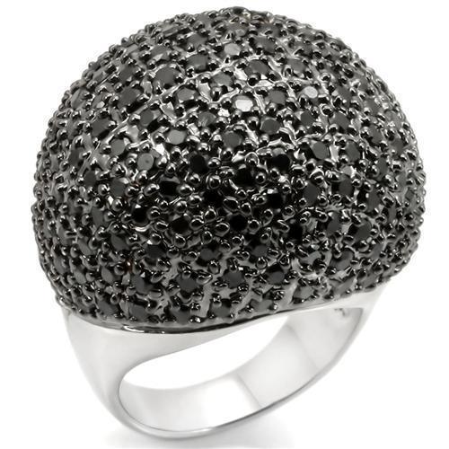 0W362 - Rhodium + Ruthenium Brass Ring with AAA Grade CZ in Jet
