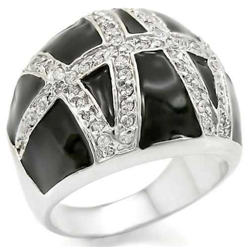 0W355 - Rhodium Brass Ring with AAA Grade CZ in Clear