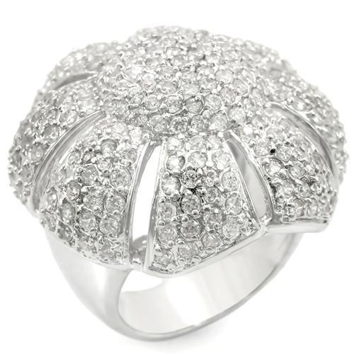 0W349 - Rhodium Brass Ring with AAA Grade CZ in Clear