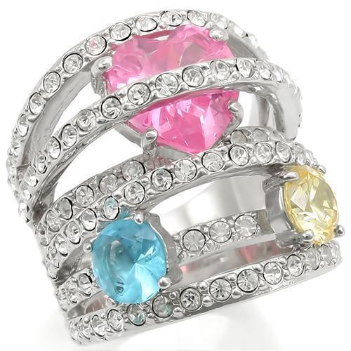 0W350 - Rhodium Brass Ring with AAA Grade CZ in Rose