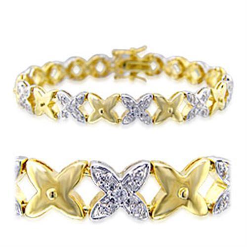 32014 - Gold+Rhodium Brass Bracelet with AAA Grade CZ in Clear