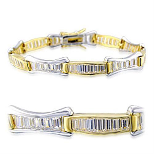 32013 - Gold+Rhodium Brass Bracelet with AAA Grade CZ in Clear