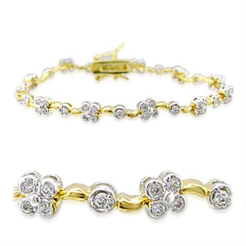 32003 - Gold+Rhodium Brass Bracelet with AAA Grade CZ in Clear