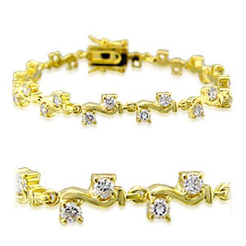 32006 - Gold Brass Bracelet with AAA Grade CZ in Clear