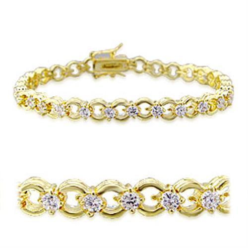 32005 - Gold Brass Bracelet with AAA Grade CZ in Clear