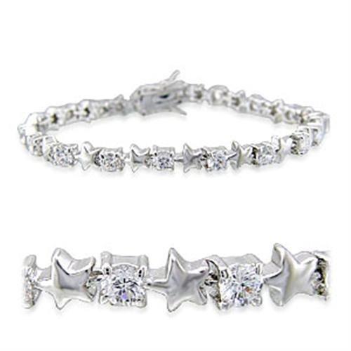 32020 - Rhodium Brass Bracelet with AAA Grade CZ in Clear