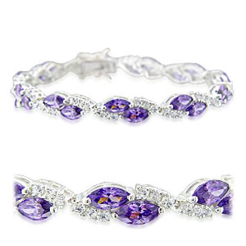 31915 - High-Polished 925 Sterling Silver Bracelet with AAA Grade CZ in Amethyst