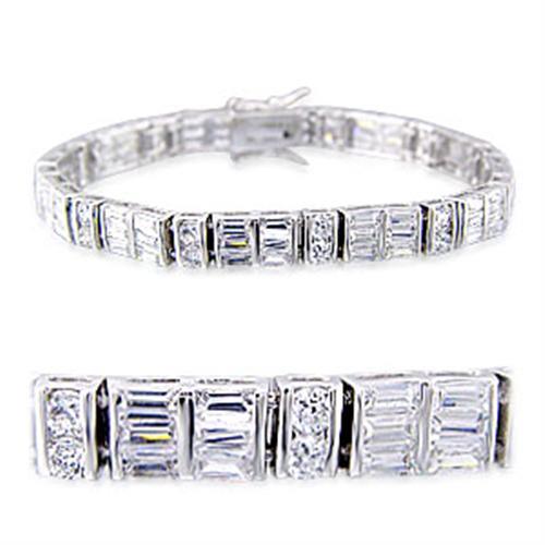 32024 - Rhodium Brass Bracelet with AAA Grade CZ in Clear