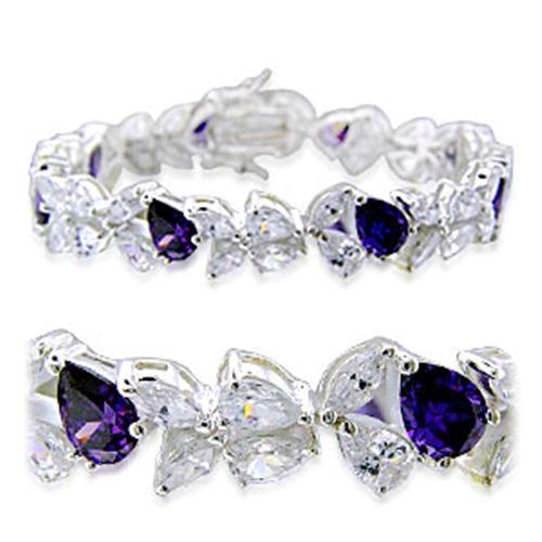 31924 - High-Polished 925 Sterling Silver Bracelet with AAA Grade CZ in Amethyst