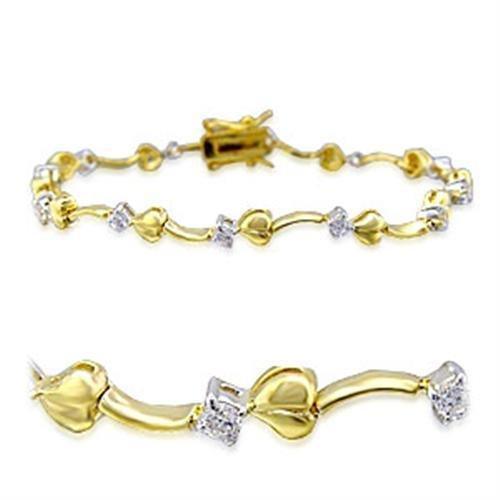 32002 - Gold+Rhodium Brass Bracelet with AAA Grade CZ in Clear