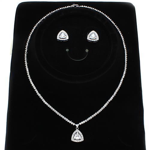 3W1244 - Rhodium Brass Jewelry Sets with AAA Grade CZ in Clear