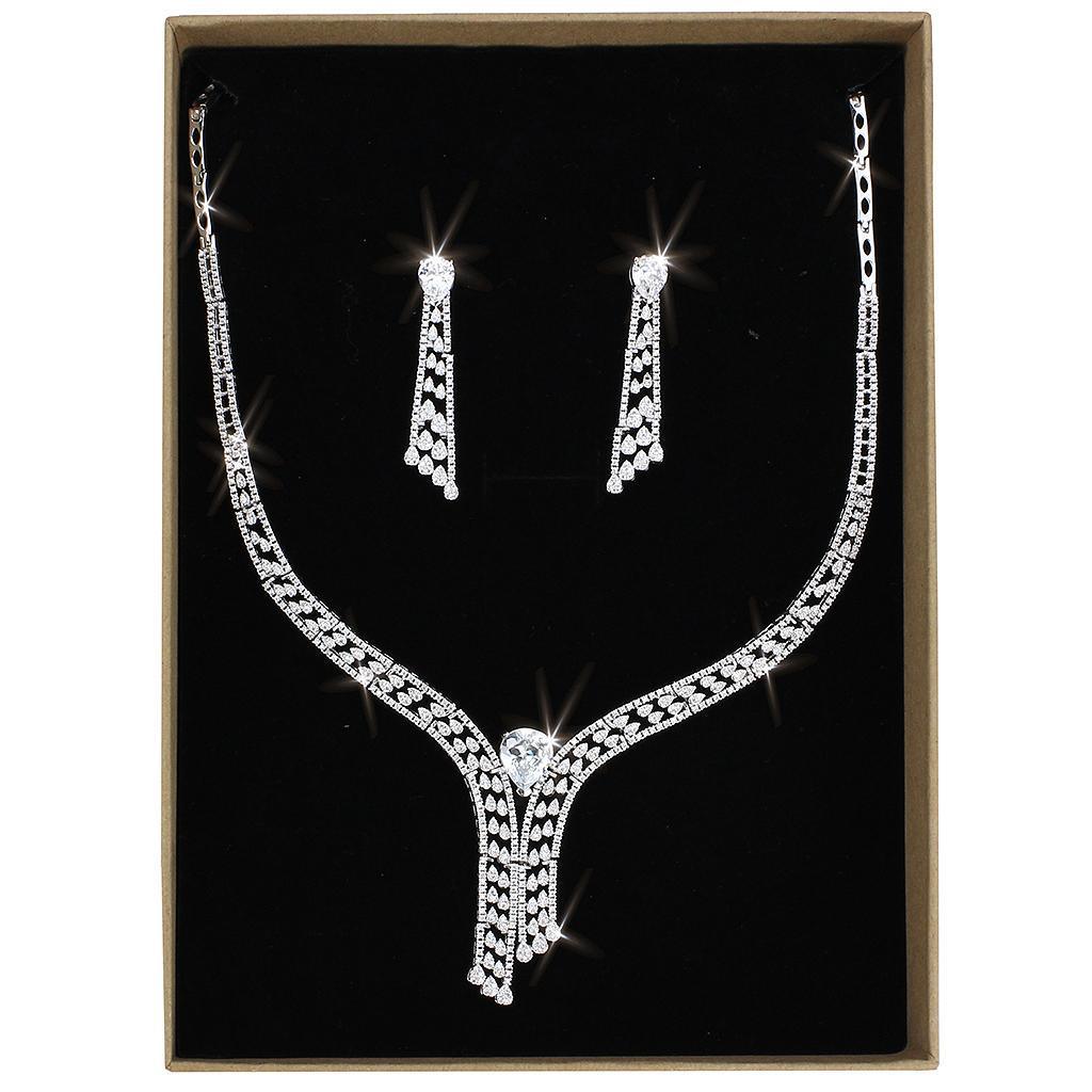 3W1434 - Rhodium Brass Jewelry Sets with AAA Grade CZ in Clear