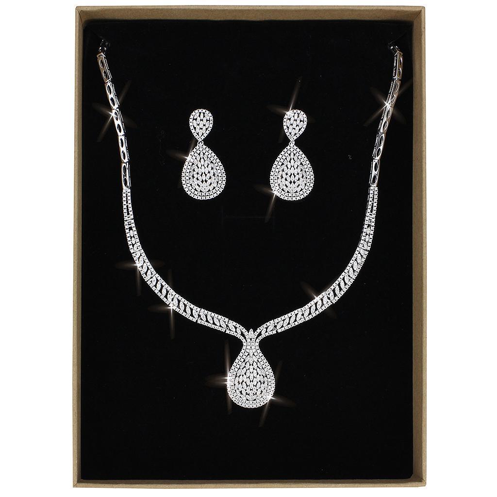 3W1417 - Rhodium Brass Jewelry Sets with AAA Grade CZ in Clear