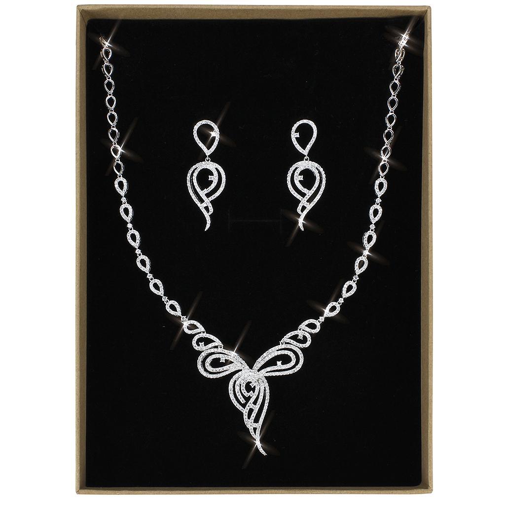 3W1431 - Rhodium Brass Jewelry Sets with AAA Grade CZ in Clear