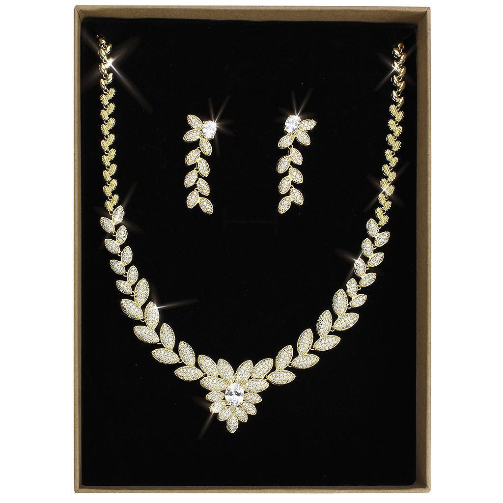 3W1425 - Gold Brass Jewelry Sets with AAA Grade CZ in Clear