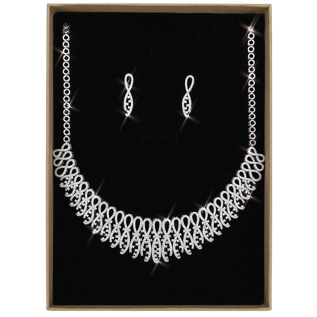 3W1432 - Rhodium Brass Jewelry Sets with AAA Grade CZ in Clear