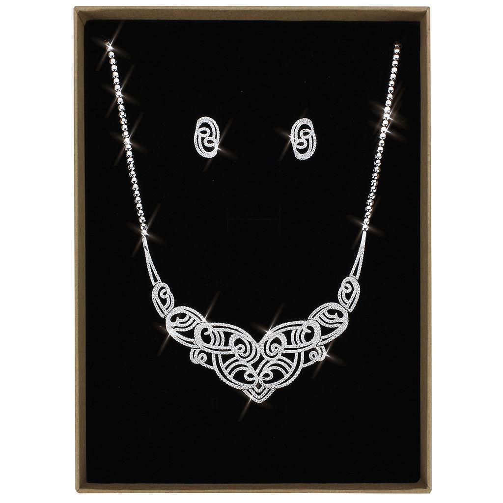 3W1433 - Rhodium Brass Jewelry Sets with AAA Grade CZ in Clear