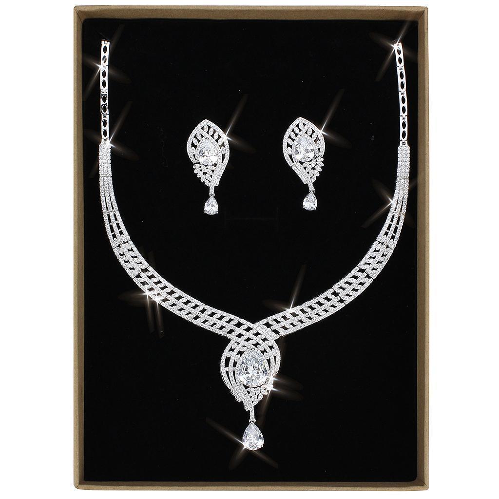 3W1415 - Rhodium Brass Jewelry Sets with AAA Grade CZ in Clear