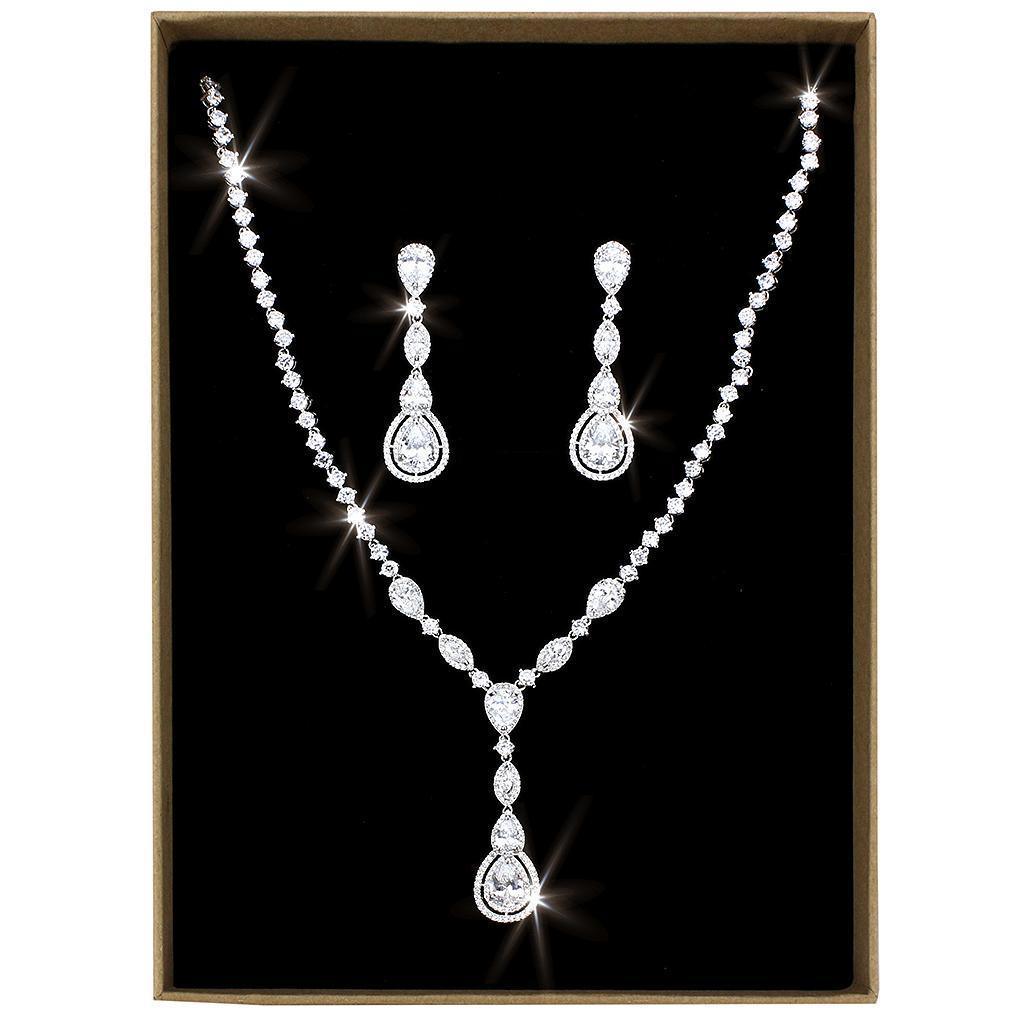 3W1422 - Rhodium Brass Jewelry Sets with AAA Grade CZ in Clear