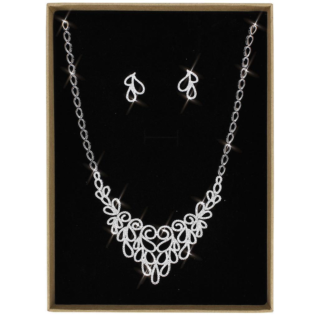 3W1426 - Rhodium Brass Jewelry Sets with AAA Grade CZ in Clear