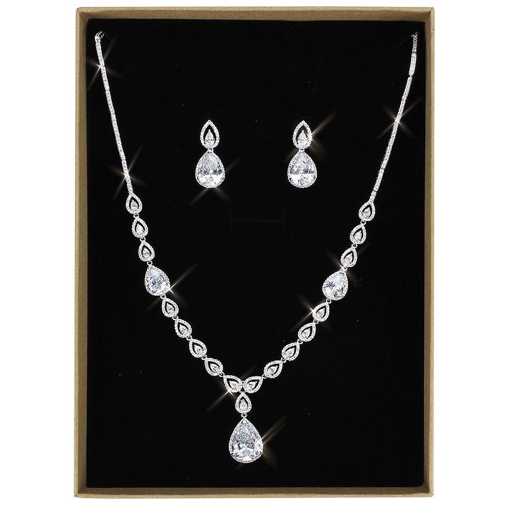 3W1427 - Rhodium Brass Jewelry Sets with AAA Grade CZ in Clear