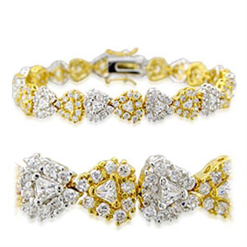 23711 - Gold+Rhodium Brass Bracelet with AAA Grade CZ in Clear