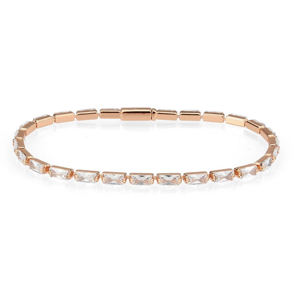 3W1717 - Rose Gold Brass Bracelet with AAA Grade CZ in Clear