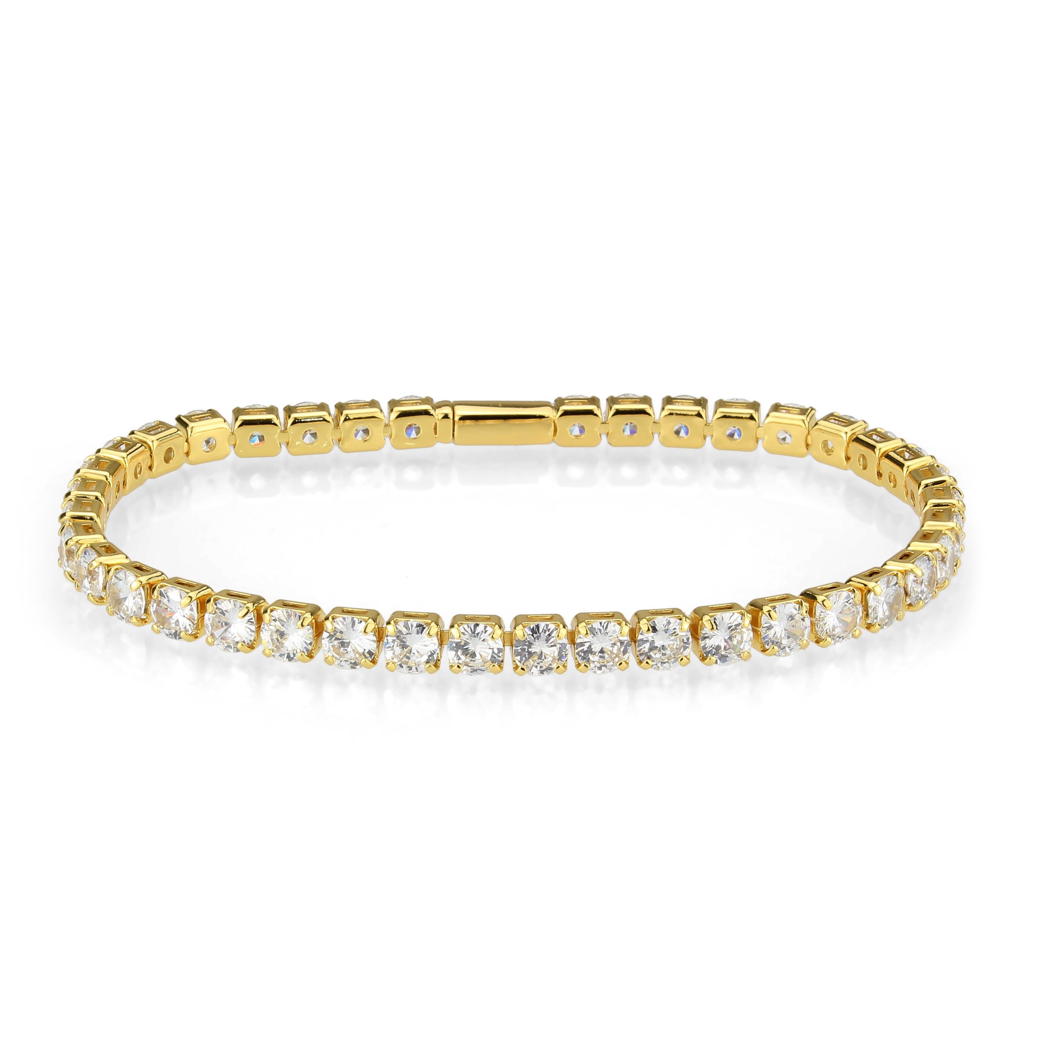 3W1719 - Gold Brass Bracelet with AAA Grade CZ in Clear