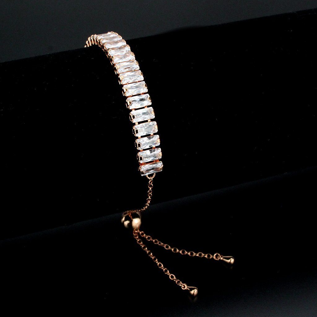 3W1678 - Rose Gold Brass Bracelet with AAA Grade CZ in Clear