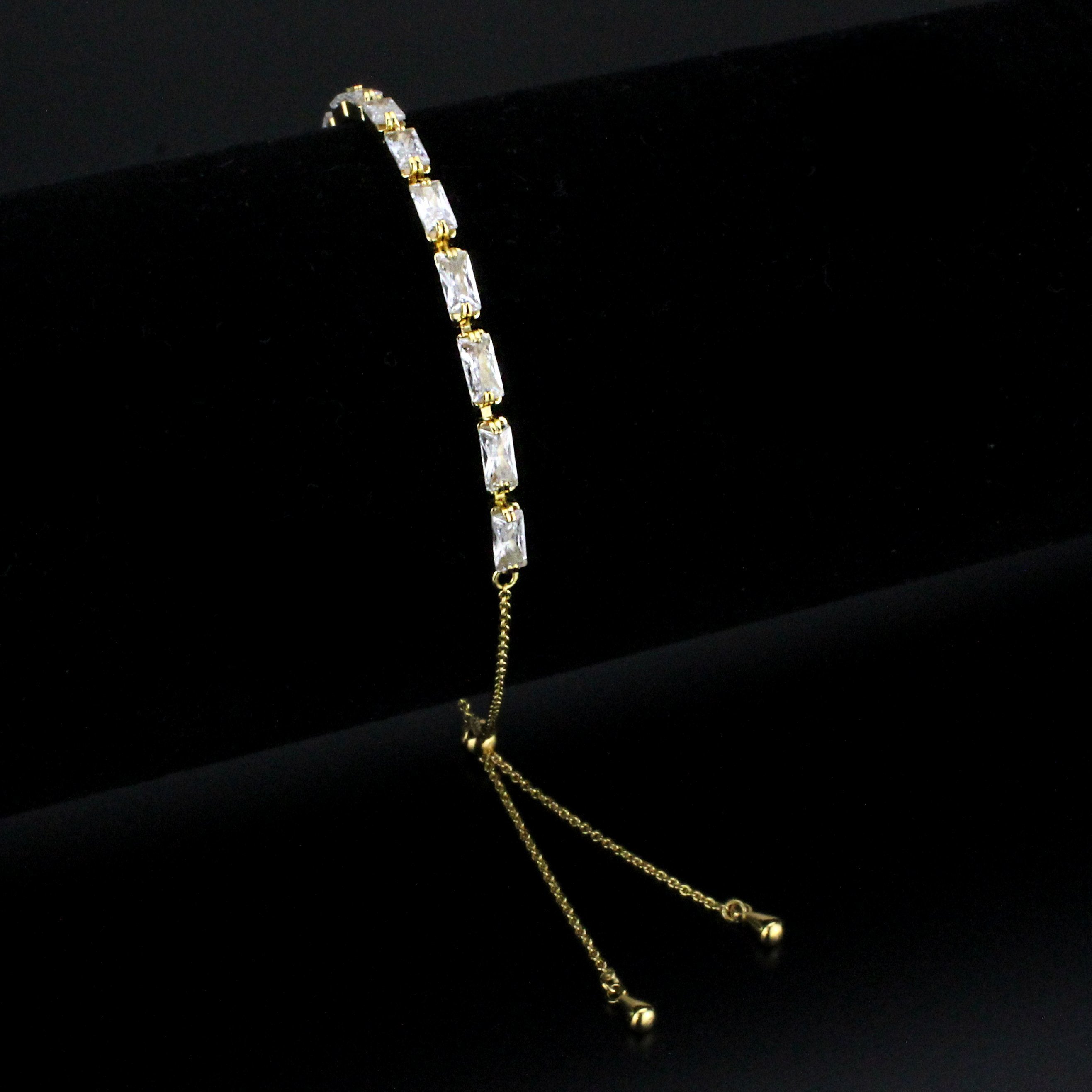 3W1662 - Gold Brass Bracelet with AAA Grade CZ in Clear