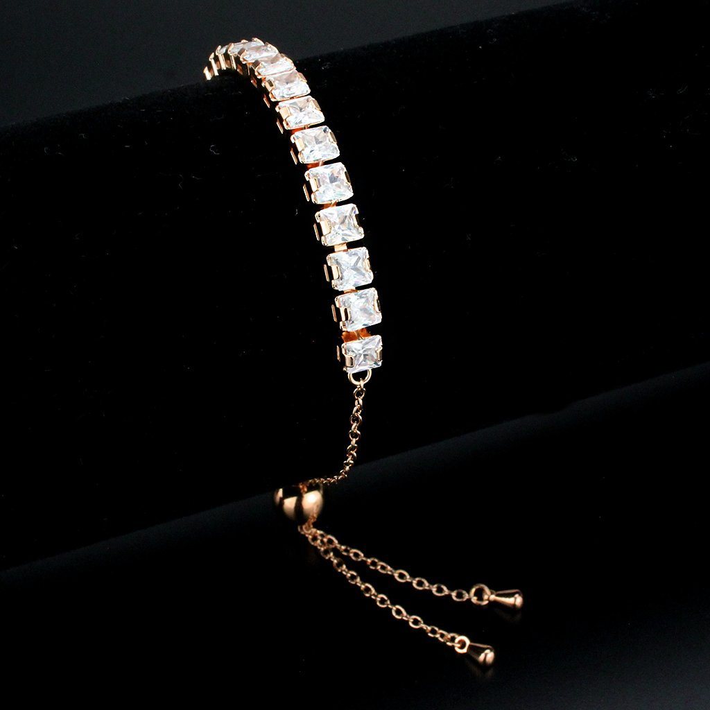 3W1672 - Rose Gold Brass Bracelet with AAA Grade CZ in Clear