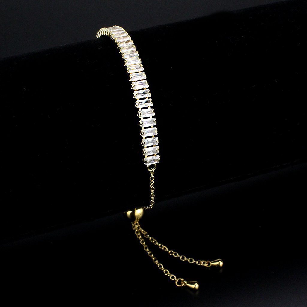 3W1674 - Gold Brass Bracelet with AAA Grade CZ in Clear