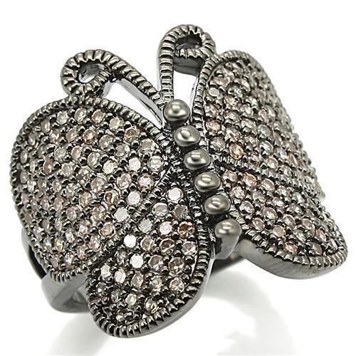 0W290 - Ruthenium Brass Ring with AAA Grade CZ in Champagne