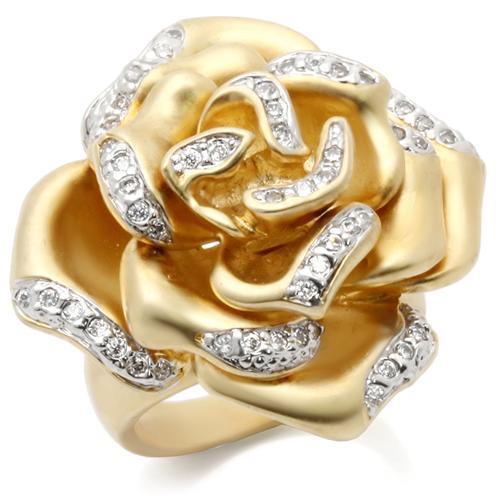 0W250 - Matte Gold & Rhodium Brass Ring with AAA Grade CZ in Clear