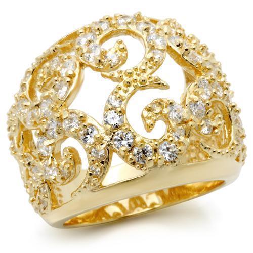0W274 - Gold Brass Ring with AAA Grade CZ in Clear