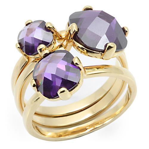 0W259 - Gold Brass Ring with AAA Grade CZ in Amethyst