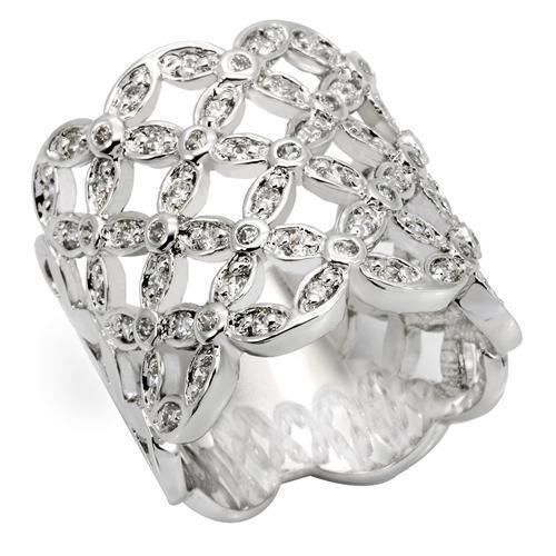 0W267 - Rhodium Brass Ring with AAA Grade CZ in Clear