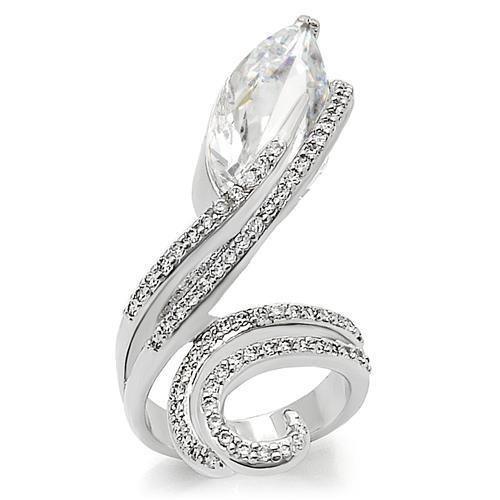0W253 - Rhodium Brass Ring with AAA Grade CZ in Clear