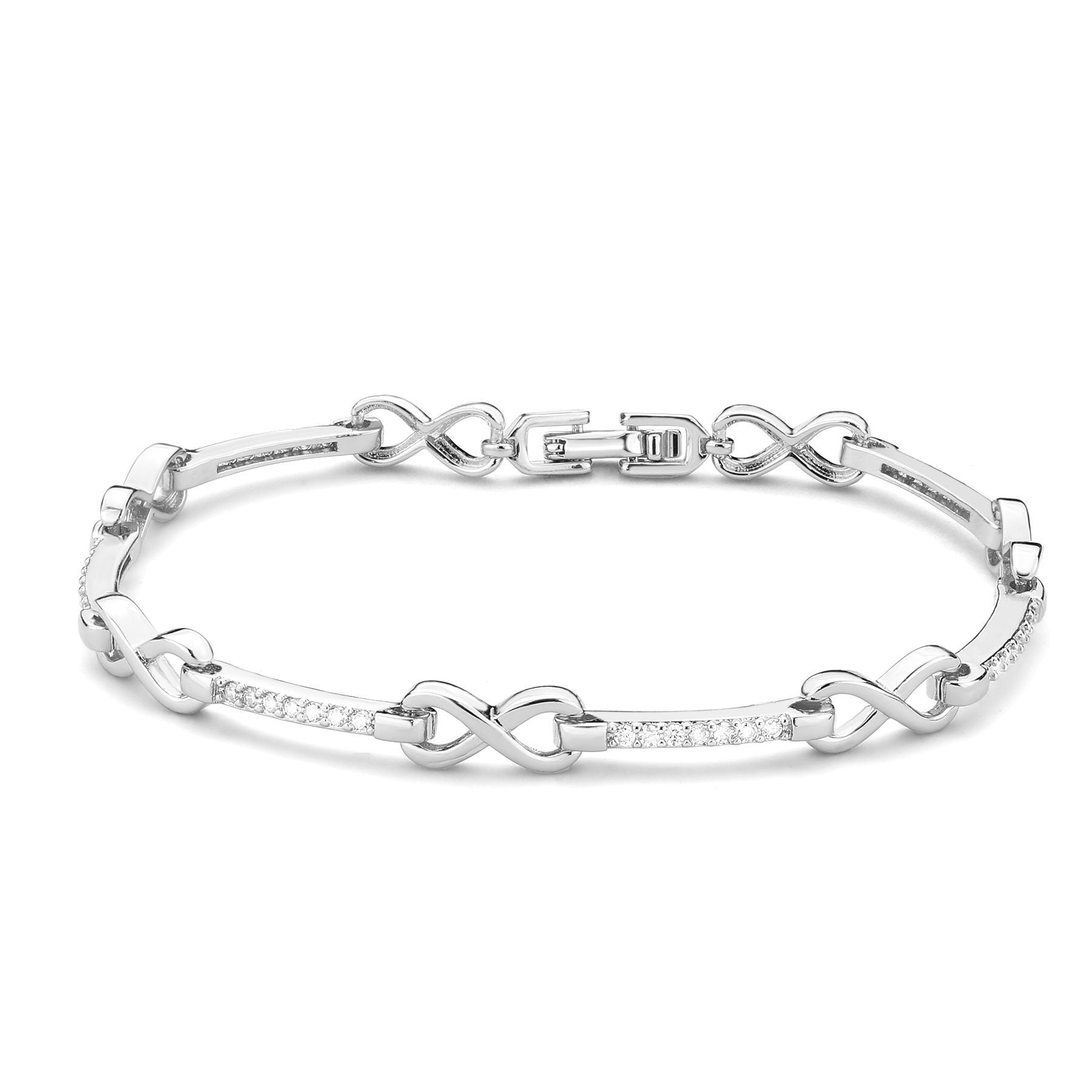 3W1631 - Rhodium Brass Bracelet with AAA Grade CZ in Clear