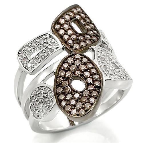 0W295 - Rhodium + Ruthenium Brass Ring with AAA Grade CZ in Champagne