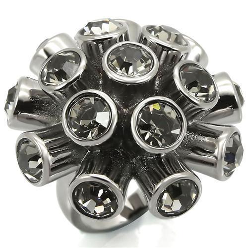 0W306 - Ruthenium Brass Ring with Top Grade Crystal in Jet